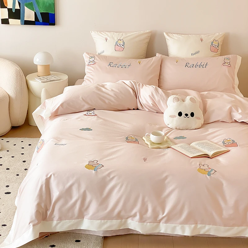 春夏床上用品四件套全棉纯棉柔软舒适长绒棉绣花公主四件套女孩