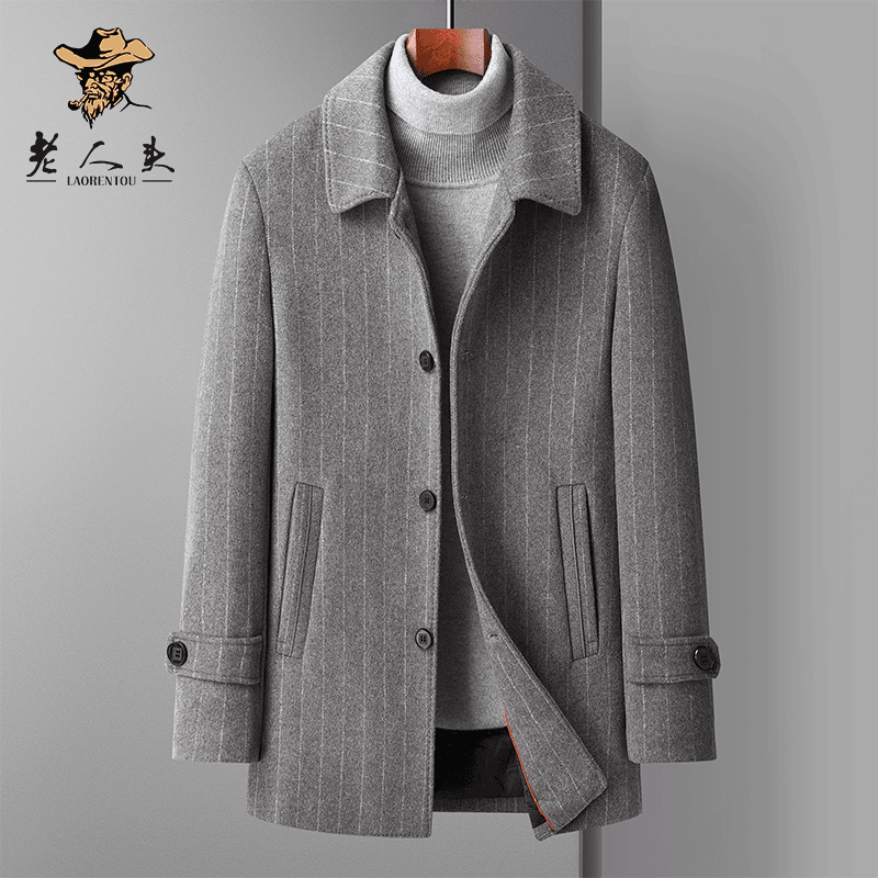 老人头高端含羊毛大衣男中长款商务休闲西装羽绒内胆呢子外套男