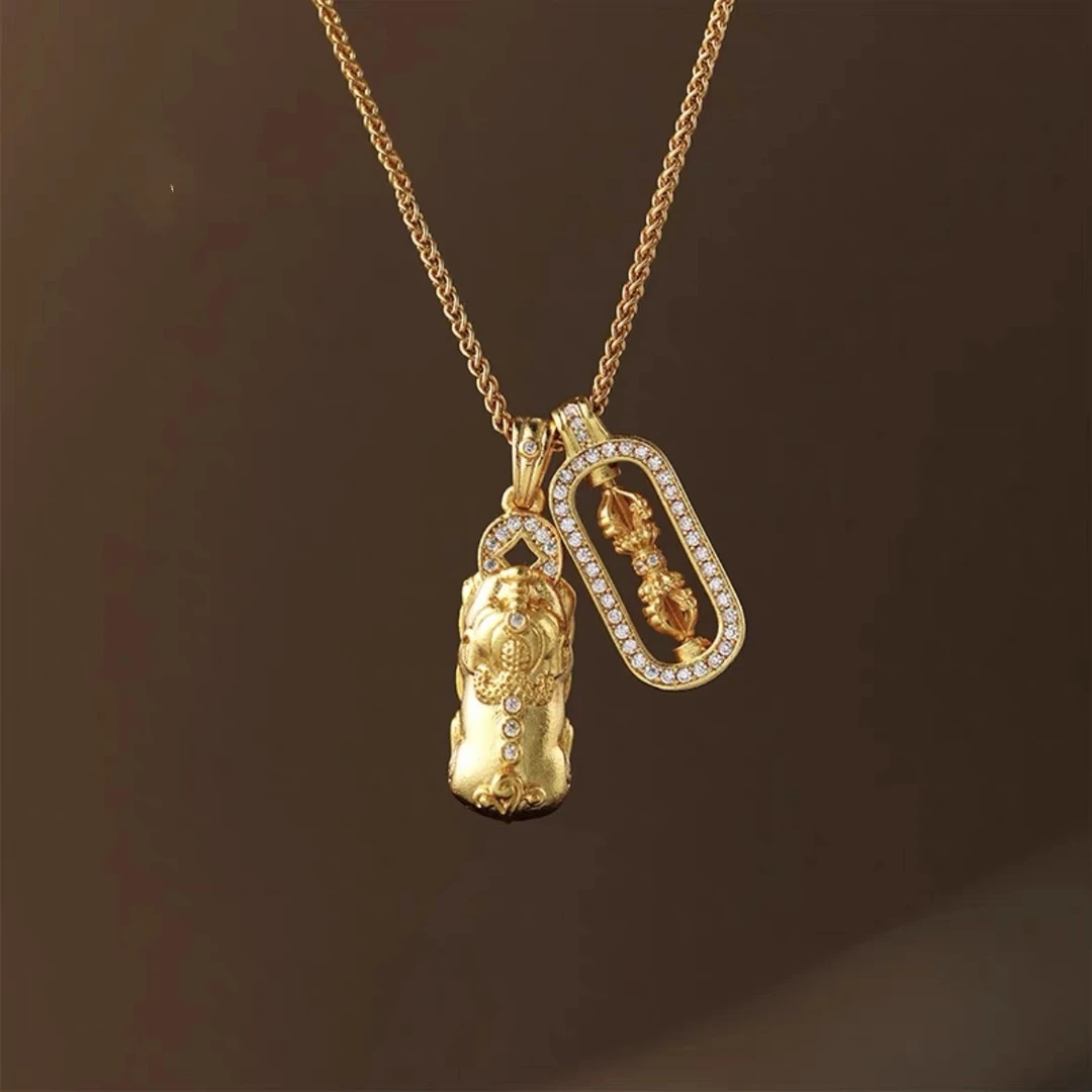 坠链均925银合成锆石 梵霄金刚杵貔貅纯银925项链气质轻奢