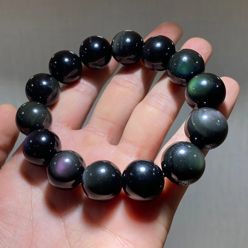 （彩曜石）天然黑曜石手链黑色单圈手串100抖音基地鉴定多样性发一