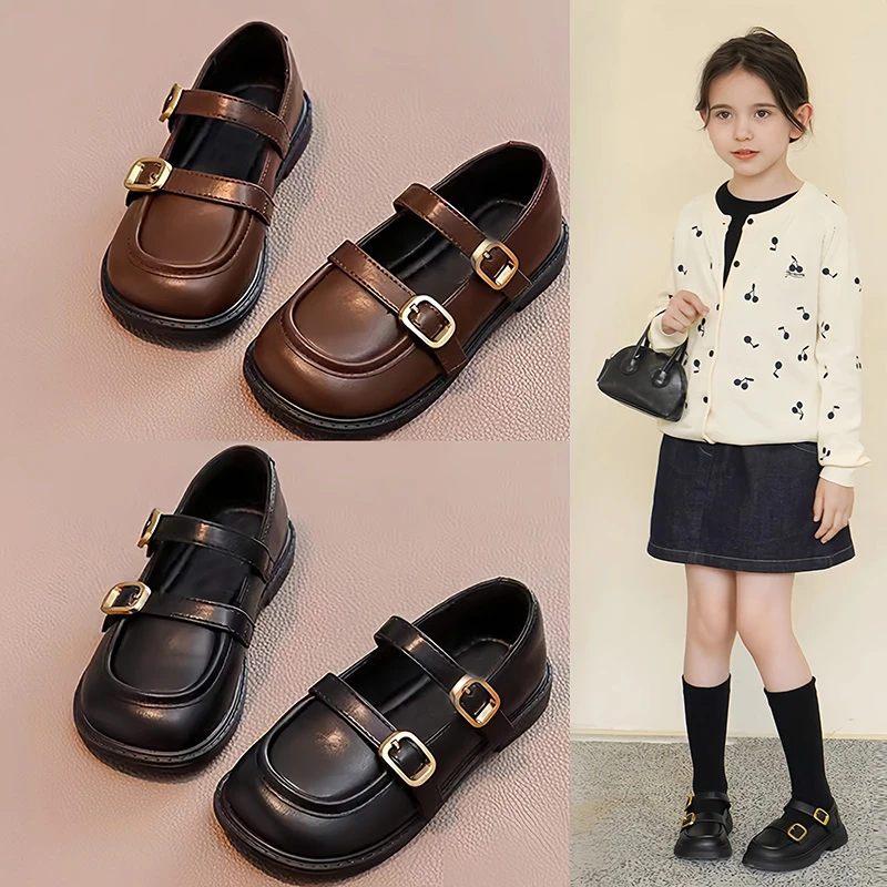 回力瑞女童皮鞋2023秋季新款公主童鞋儿童乐福鞋黑色鞋子秋款单鞋