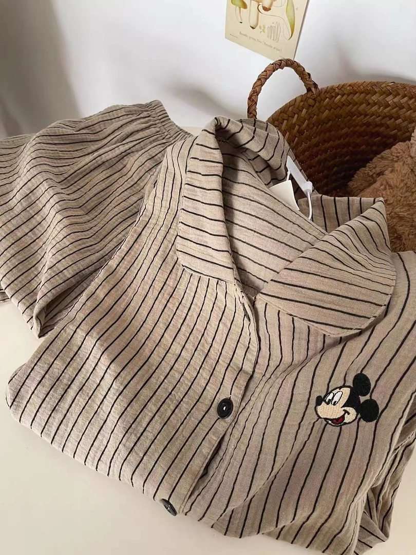 韩版ins简约条纹可爱卡通睡衣女春秋甜美少女长袖长裤家居服套装