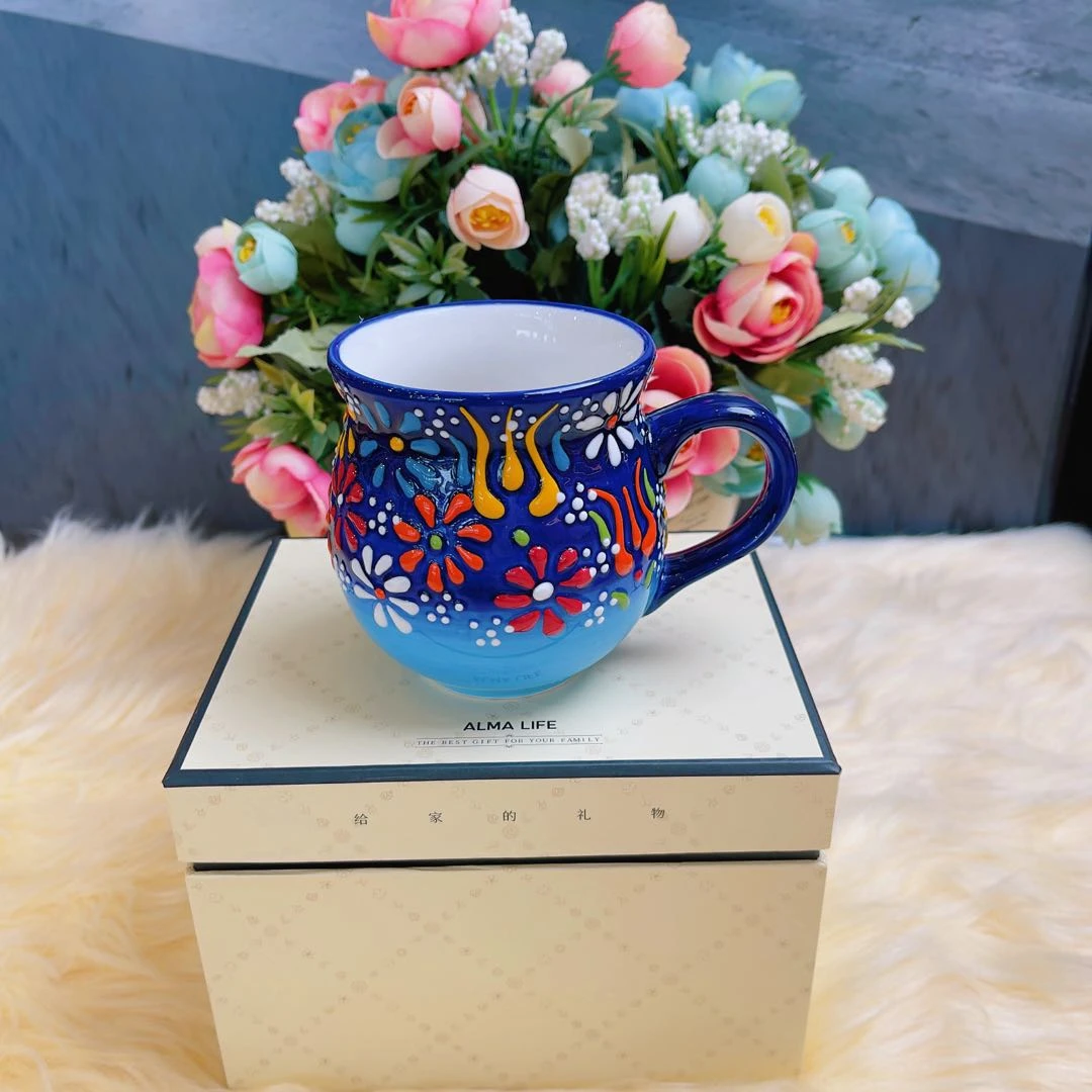 阿勒玛 新疆包邮【蓝贵夫人】A380ml大肚杯家用陶瓷手绘水杯到手2个