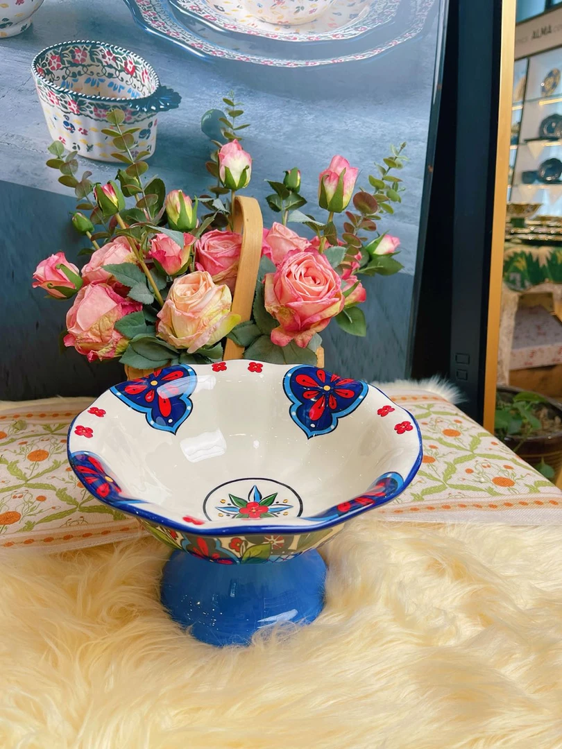 阿勒玛 新疆包邮【紫色花海】家用加厚防烫耐磨9寸高脚干果盘