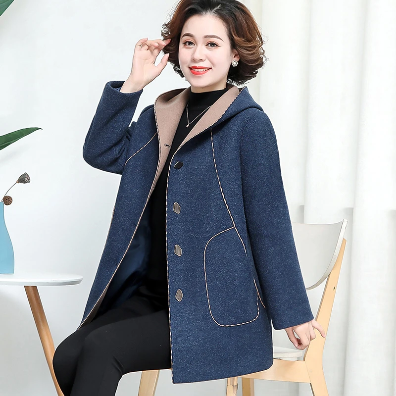 V/雅鹿加肥加大码秋冬毛呢外套中老年女装上衣服装时尚洋气1092