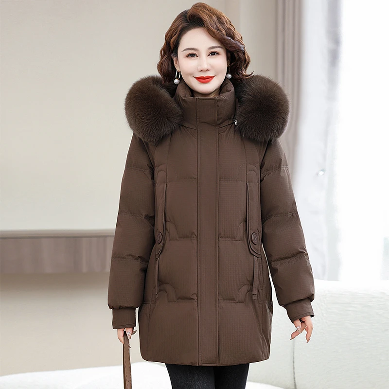 V/雅鹿羽绒服女士2024年新款时尚中老年狐狸毛领保暖妈妈外套鸭绒