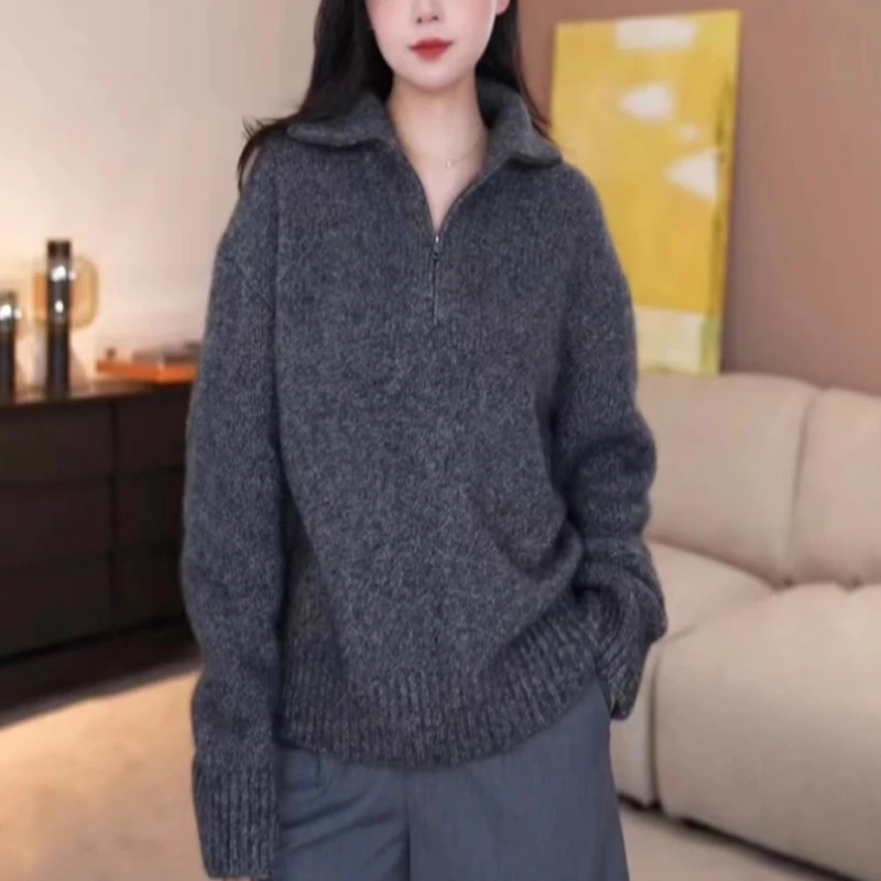 {专柜}商场同款2025秋冬百搭慵懒半开襟拉链针织毛衣1399761