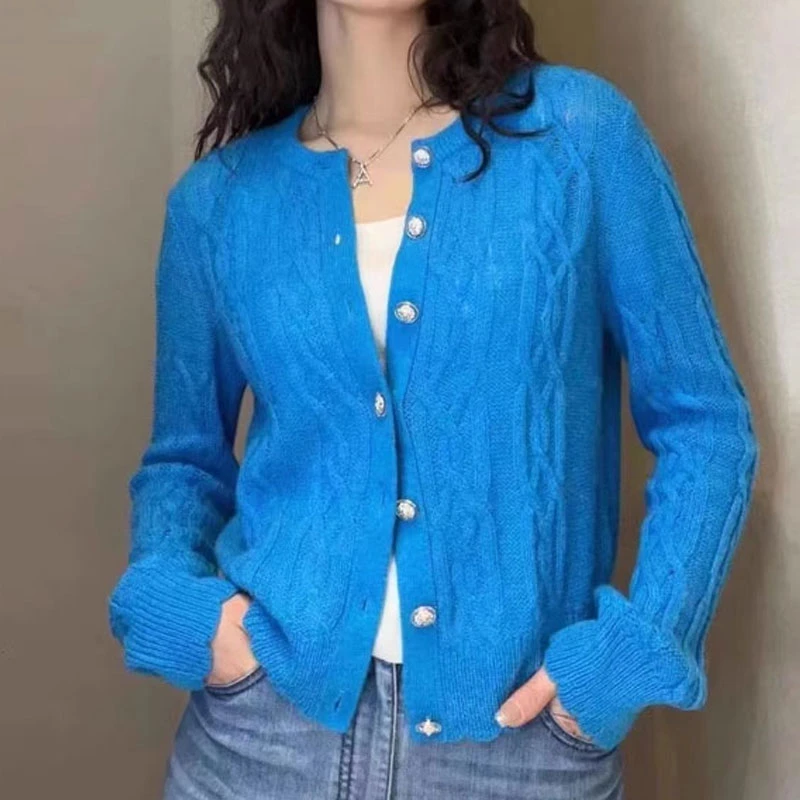 {专柜}商场同款2025秋冬百搭圆领麻花短款针织开衫5499201