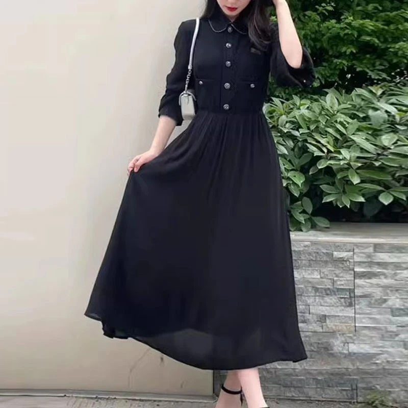 {专柜}商场同款2025秋季气质Polo领拼接小香风连衣裙1500463