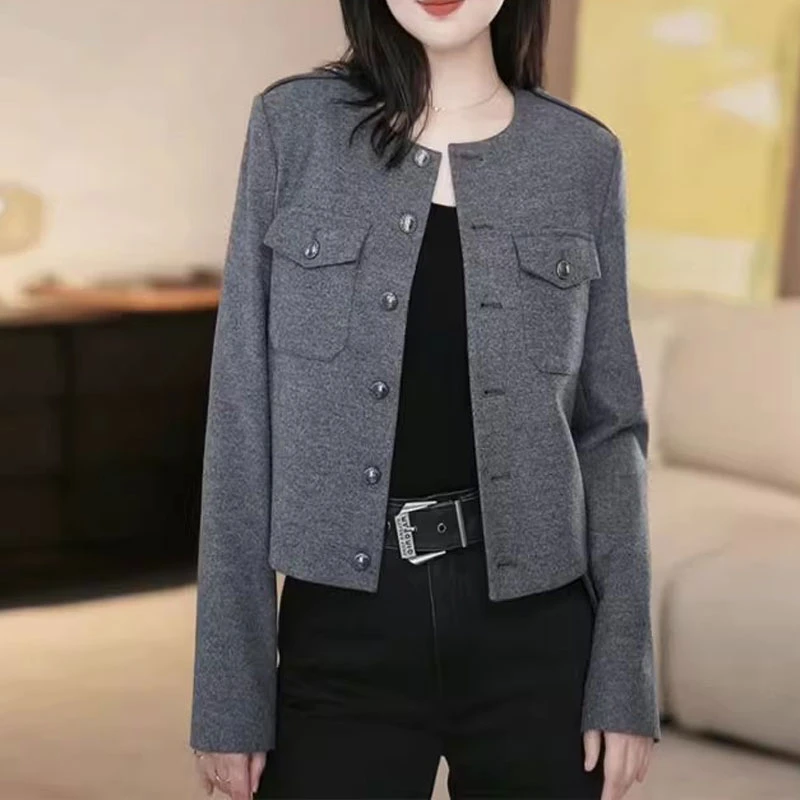 {专柜}商场同款2025秋冬百搭复古圆领肩章小香风外套1400688