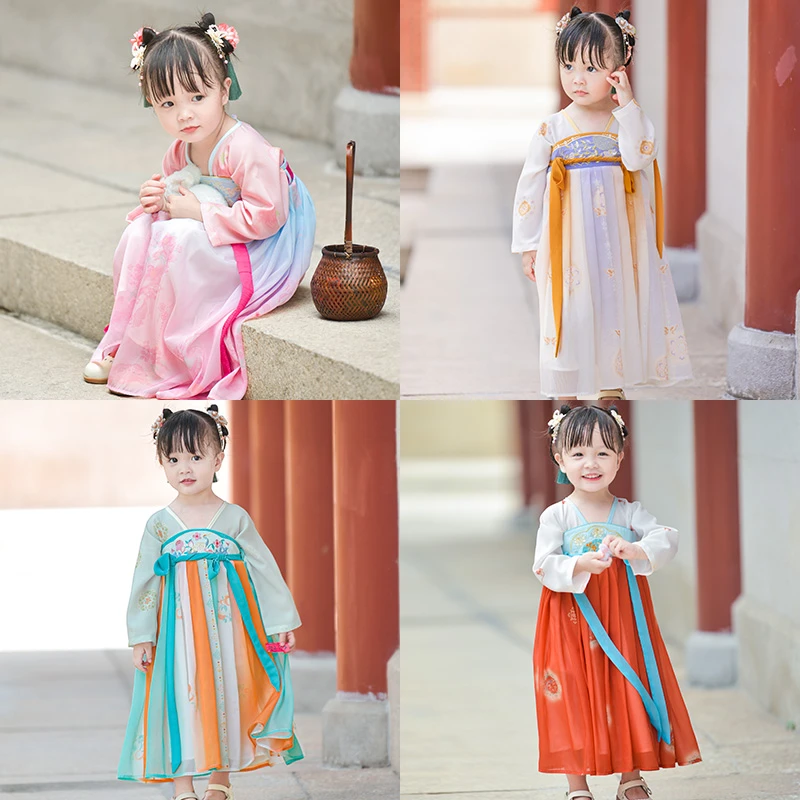 鹿柚.春秋新品长袖齐胸汉服女童中国风古装襦裙儿童连衣裙