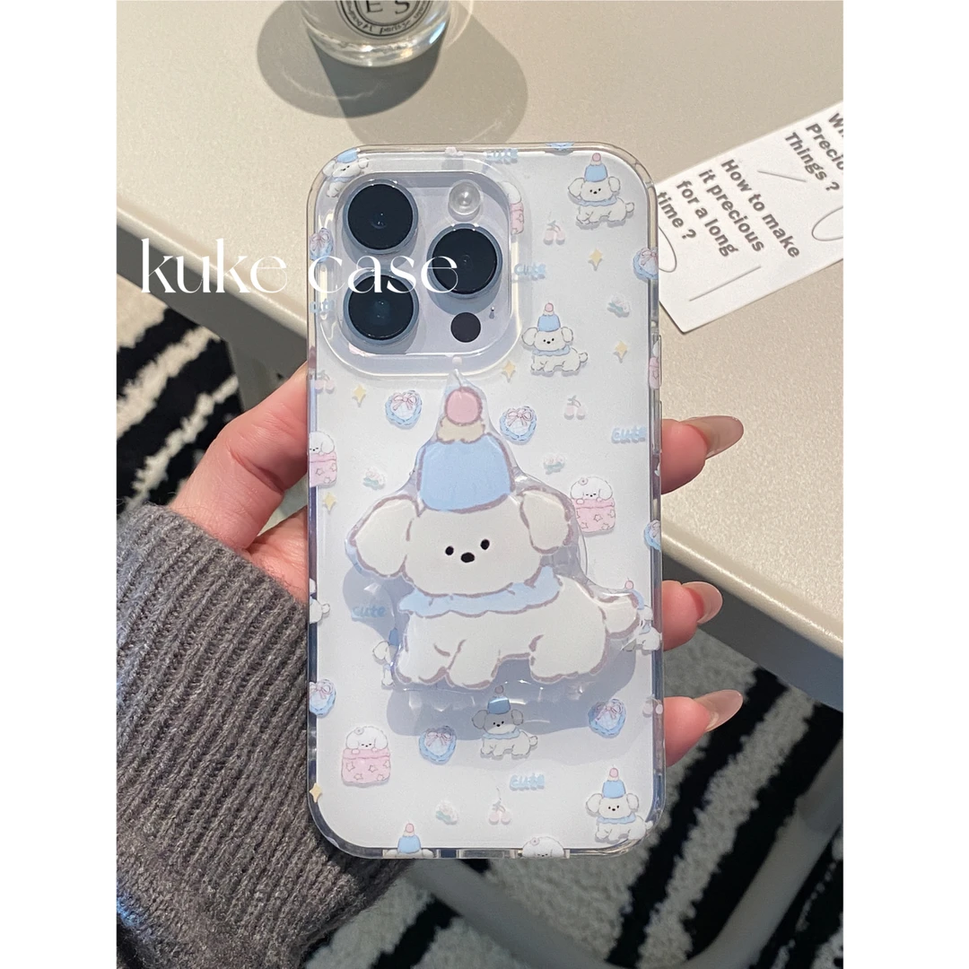 【苹果华为】ins可爱奶蓝帽子小狗双层手机壳iPhone15pro/mate60