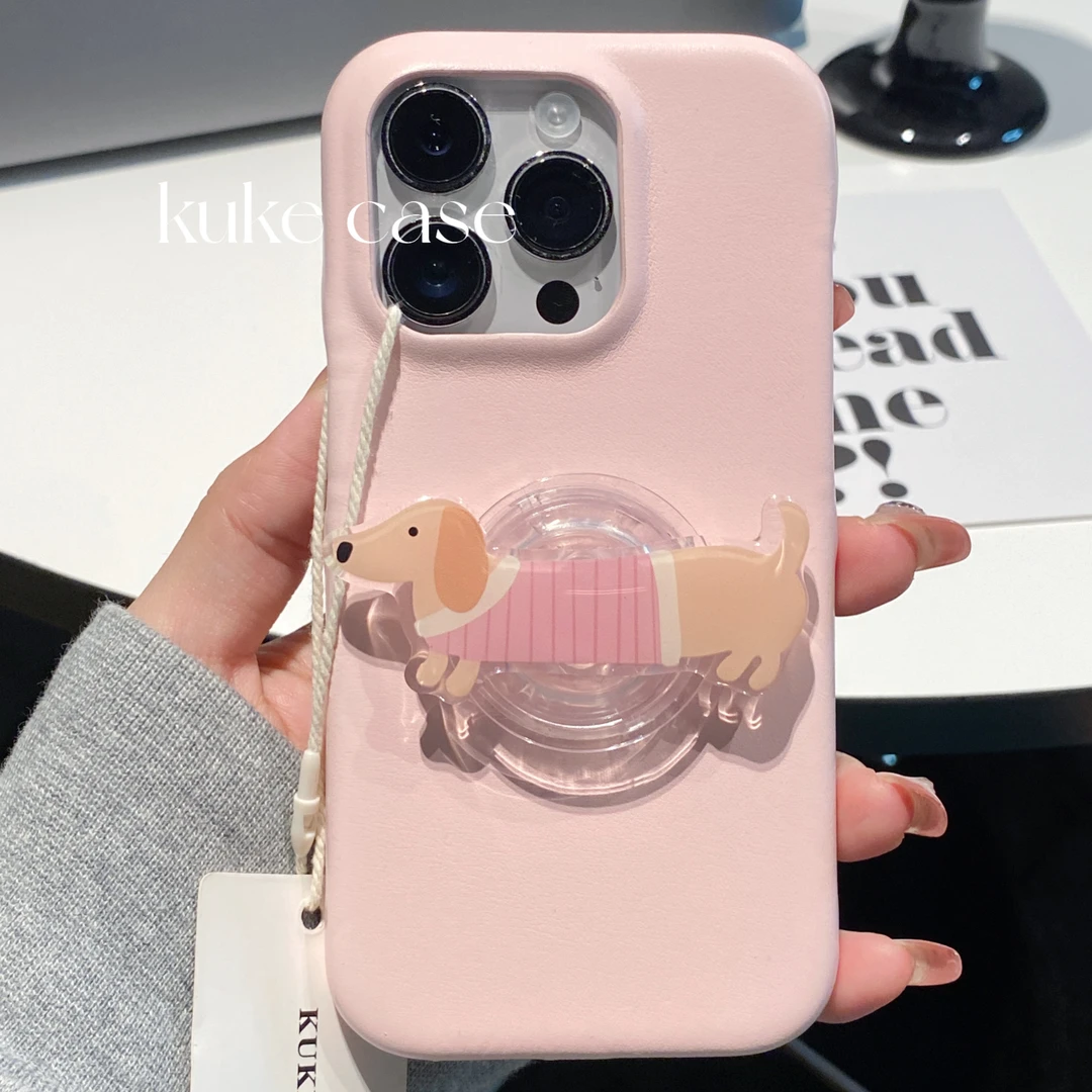【苹果】ins韩风少女小羊皮腊肠狗支架硬壳iPhone14Pro/13/12