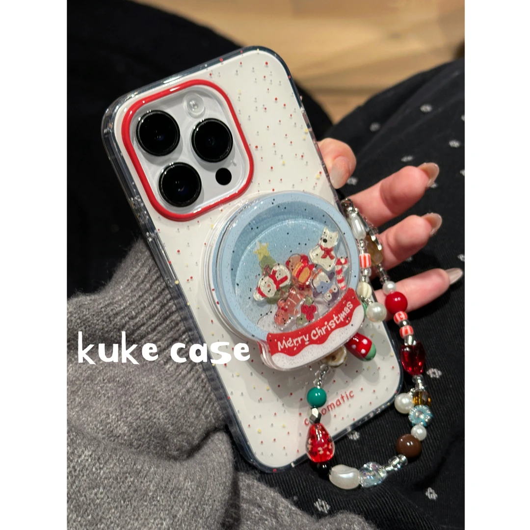 【适用苹果】ins可爱泼墨水晶球圣诞双层磁吸双层手机壳iPhone16