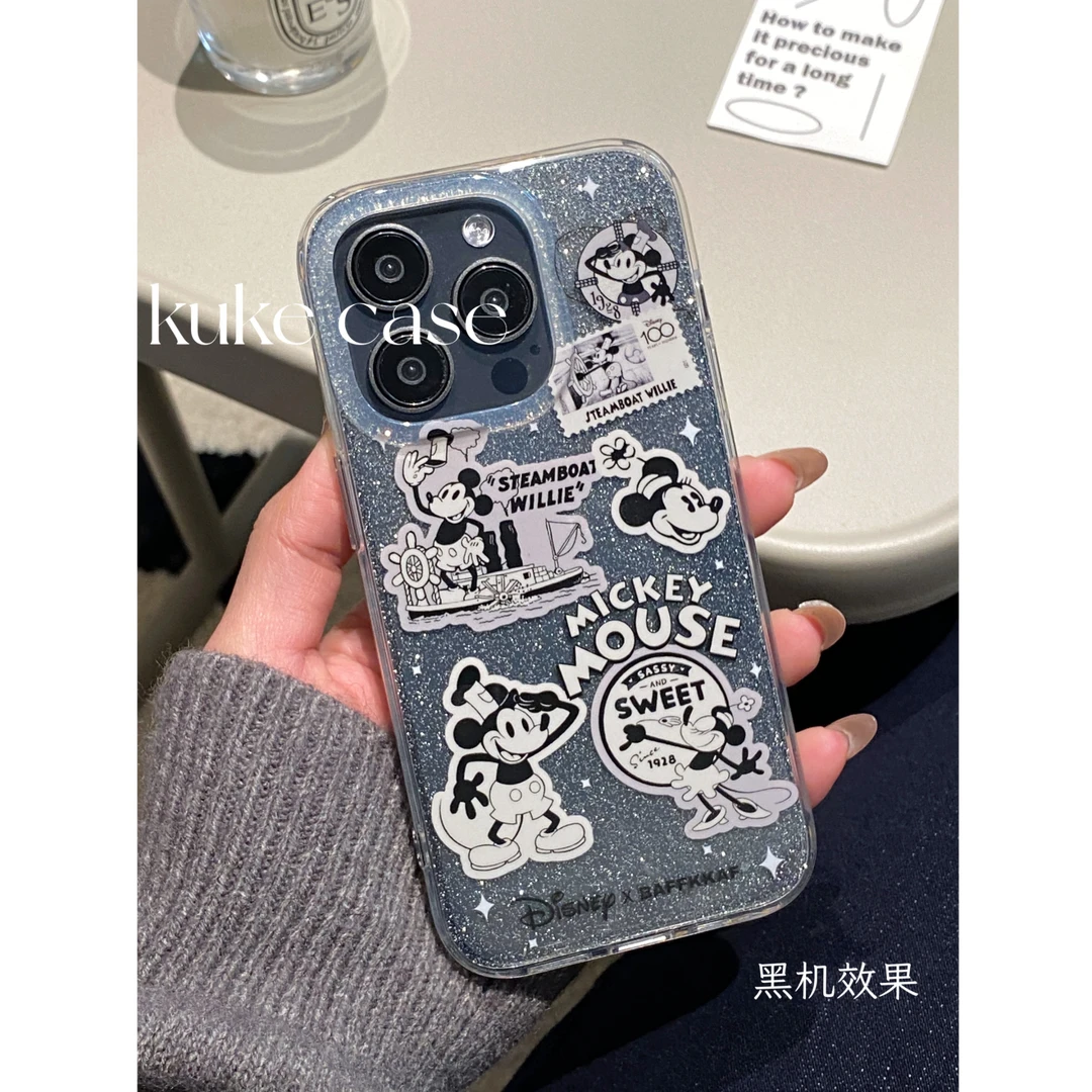 【苹果】ins可爱透明闪粉米奇双层印花手机壳iPhone15pro/14/13