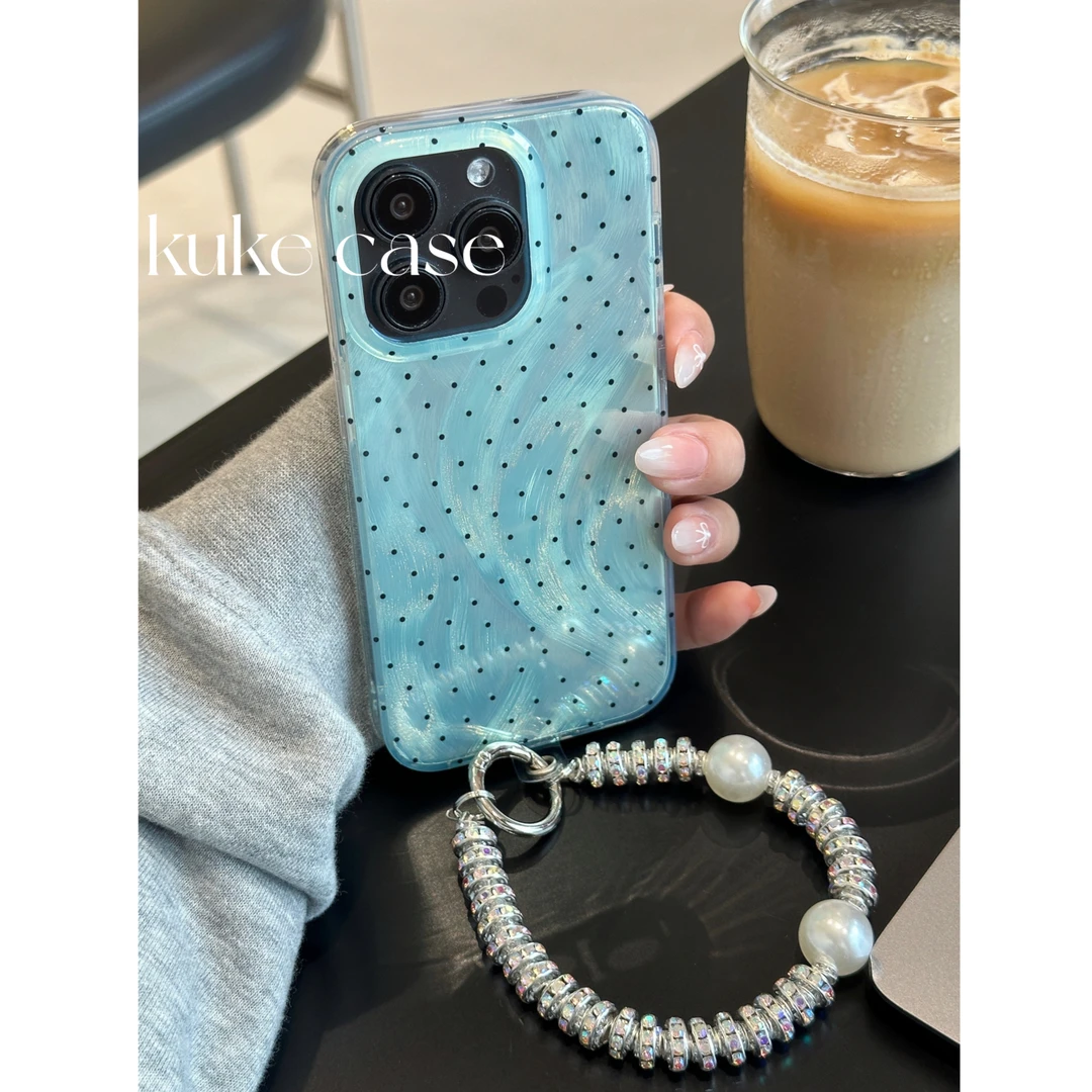 【苹果】ins清新薄荷绿波点羽纱双层印花手机壳iPhone15pro/14/13