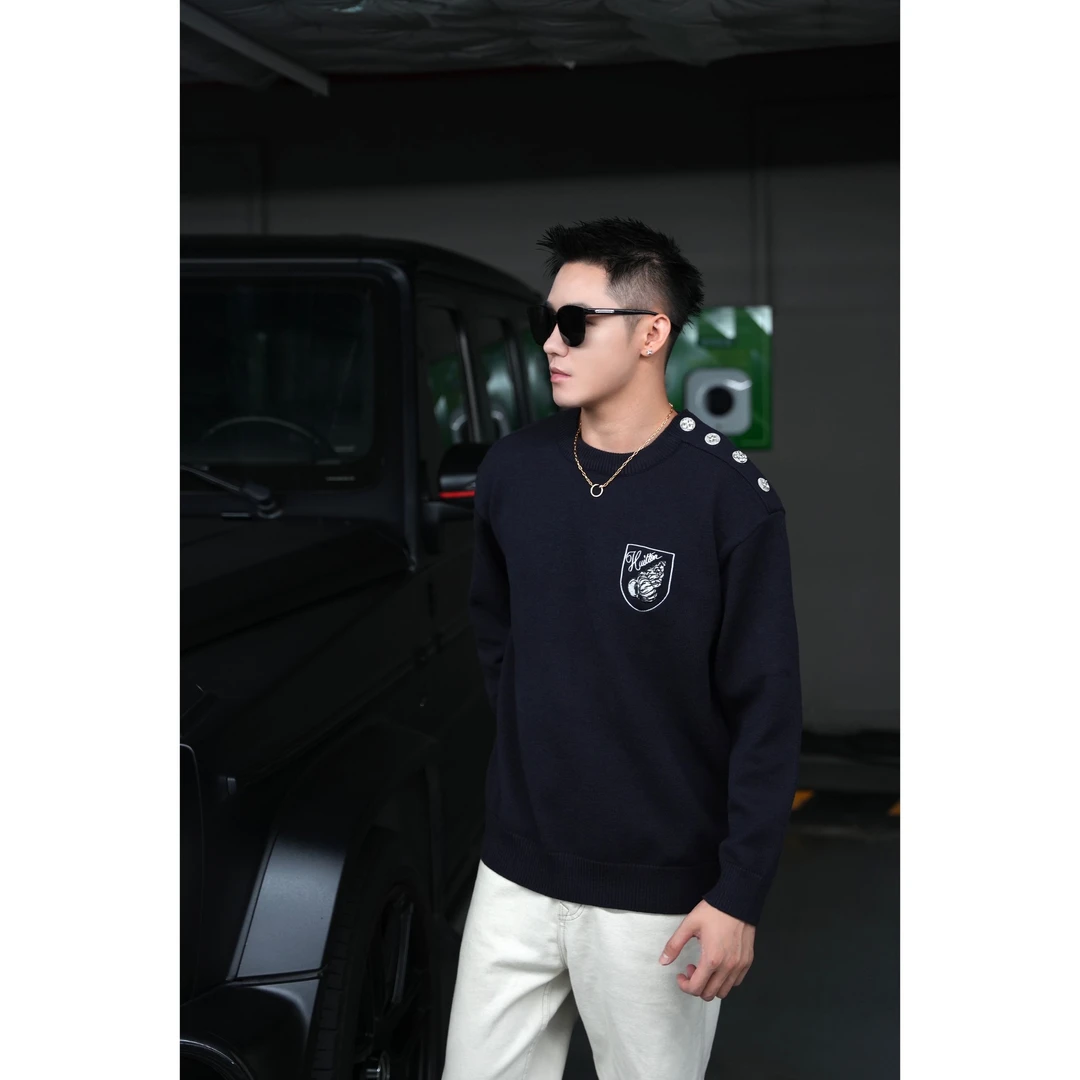 SAM【璀璨人生】高端天丝莱塞尔羊毛混纺质感纽扣钻花套头针织毛衣