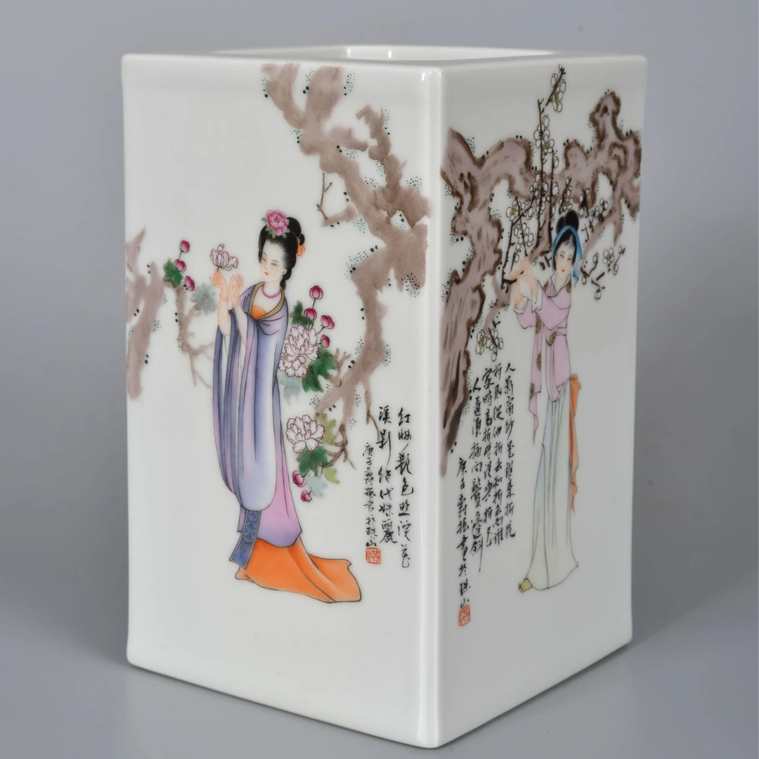 已售【古彩传承四大美女四方镶器】——洪公窑