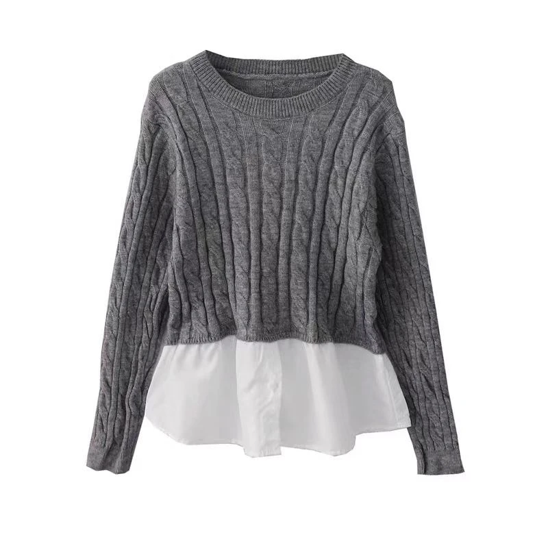 【诺哥专属ZY】小众设计感复古麻花假两件针织衫女韩版拼接毛衣0429