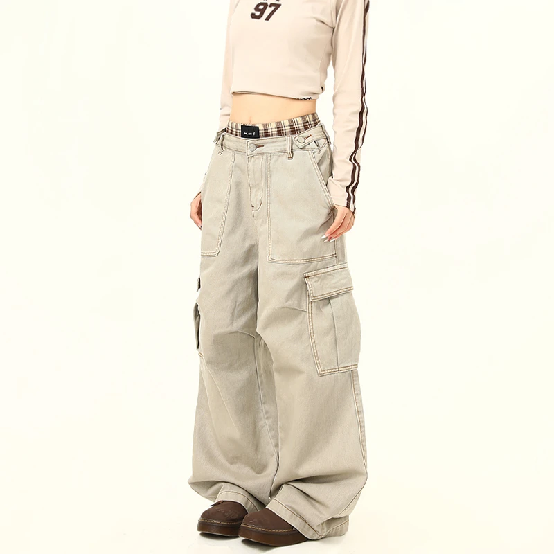 美式复古设计感褶皱工装裤男女秋冬新款宽松休闲vintage潮牌裤子