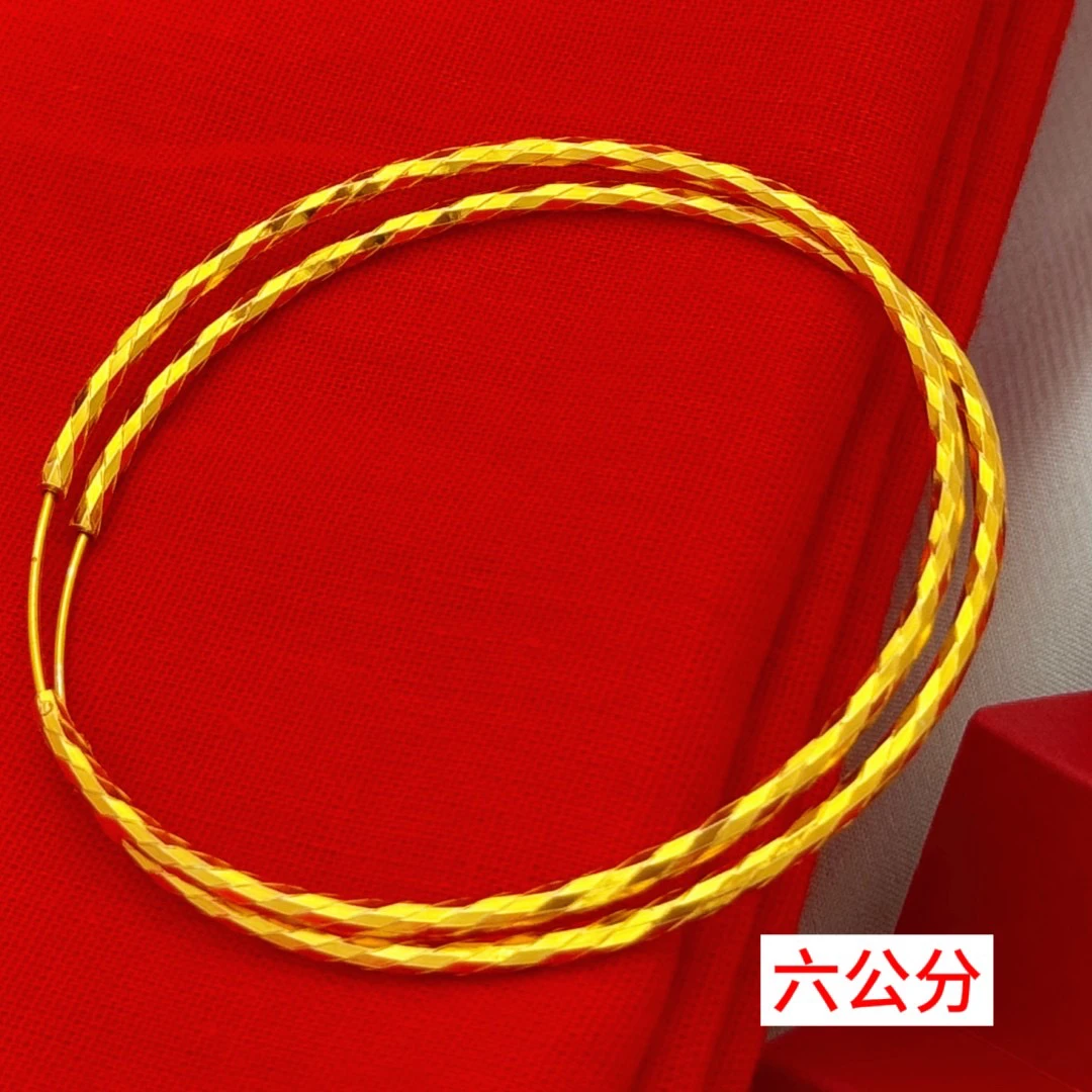 铜合金耳饰 金色耳环【六公分】美人款棱形格圈圈大耳环   12号