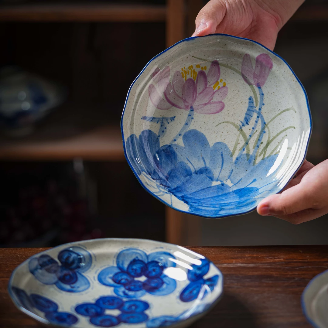 【C525景德镇高温釉下彩】纯手工手绘家用复古盘子