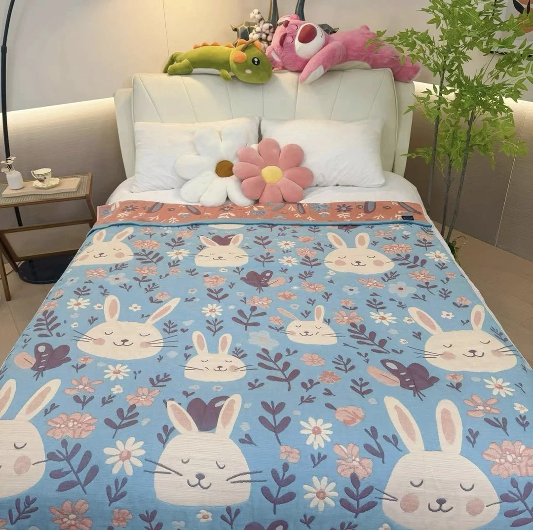 【花丛小兔盖毯】纱布盖毯床盖150cm*200cm