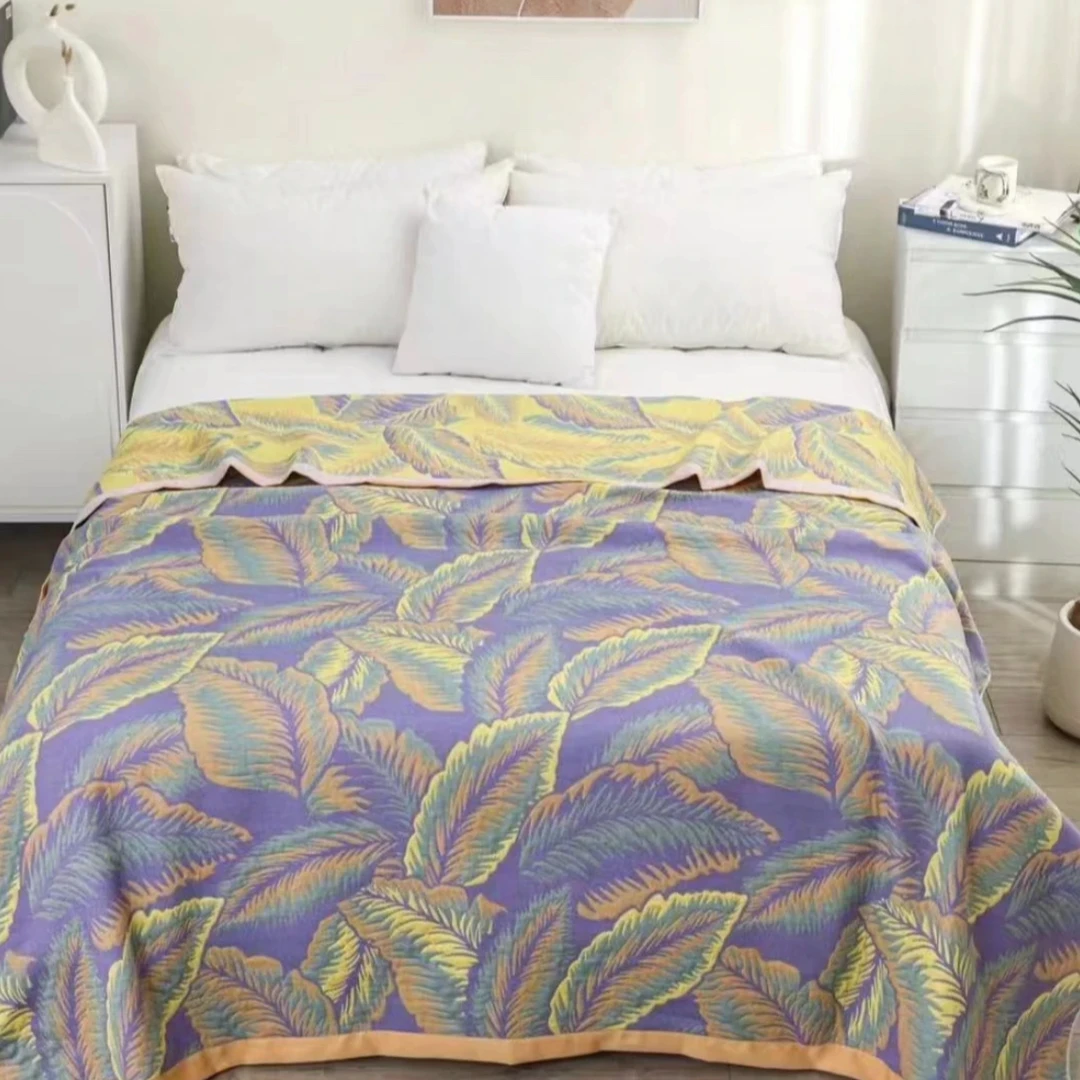 【紫色芭蕉叶盖毯】纱布盖毯床盖150cm*200cm