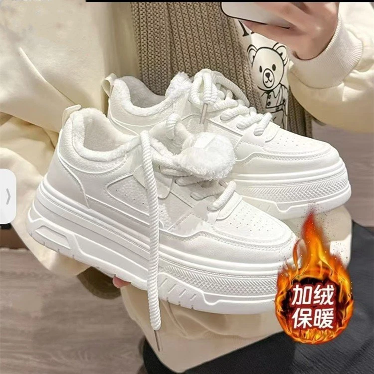加绒保暖厚底小白鞋女冬季新款增高学生网红休闲女鞋板鞋百搭