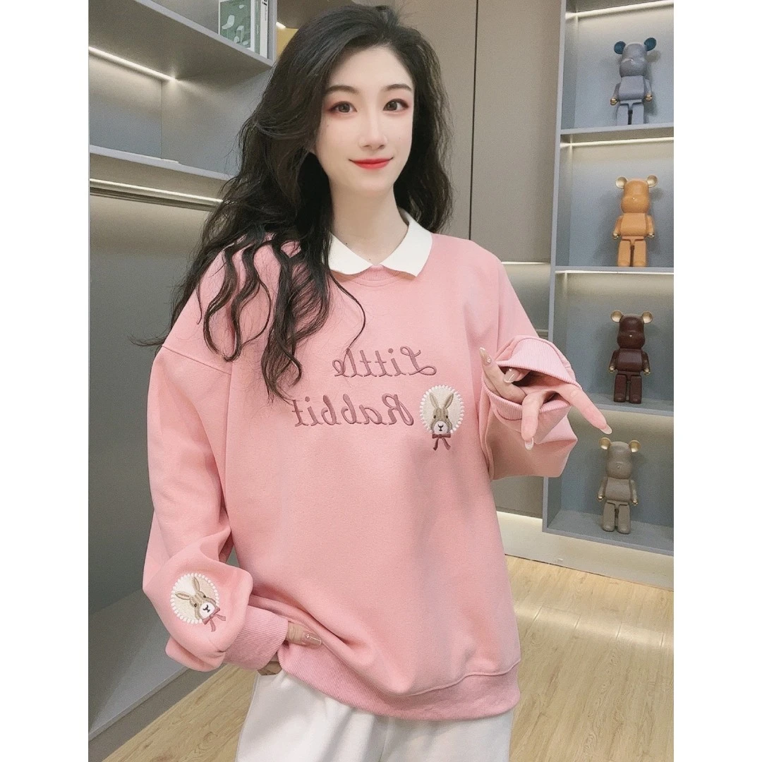 【重工刺绣兔子】polo领卫衣女款百搭2023年春秋宽松休闲 001