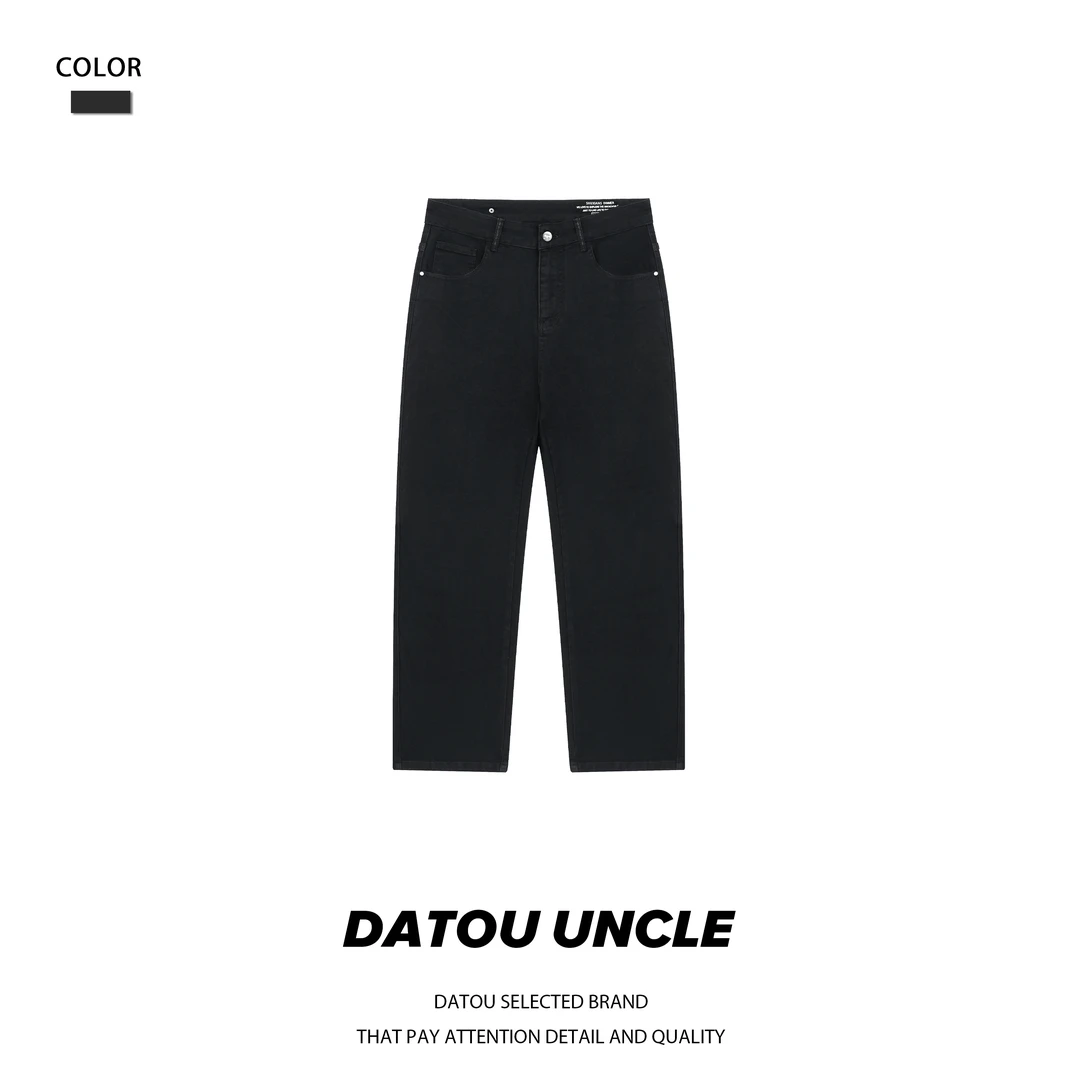 【大头叔叔】秋季美式黑标轻奢复古做旧弹力直筒黑牛仔裤DD1071