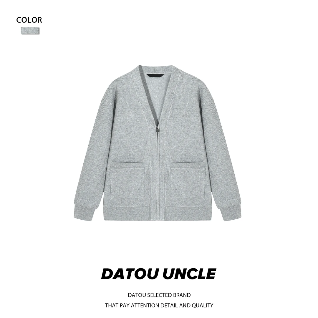 【大头叔叔】秋季情侣慵懒风米兰条肌理感针织拉链开衫外套DD2130