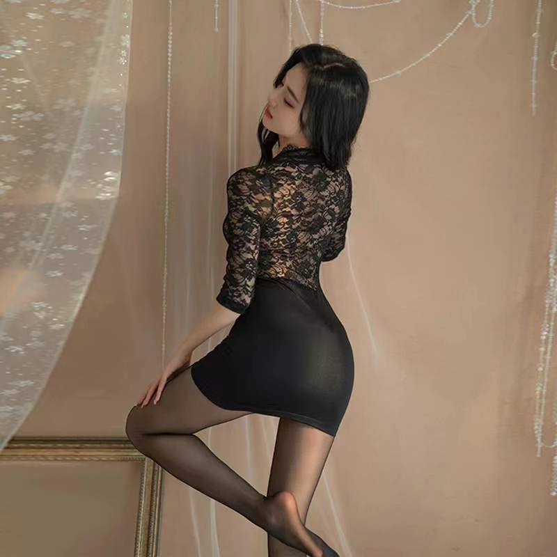 性感深V惹火情调透视免脱紧身包臀裙连体衣OL秘书蕾丝包臀裙显瘦