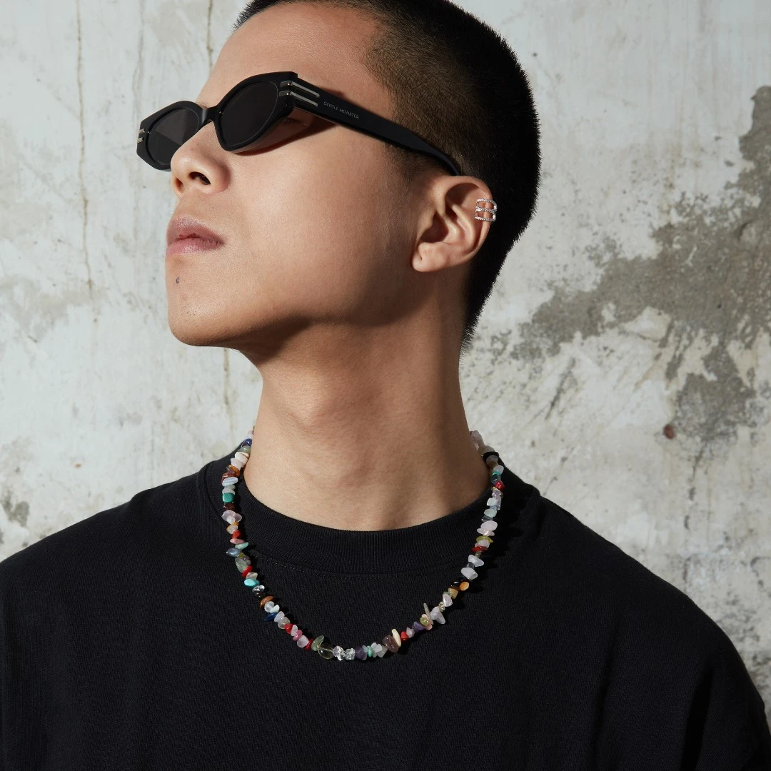 ICEGANG 仿水晶项链 欧美潮流彩色石头拼接男女天然小众串珠百搭