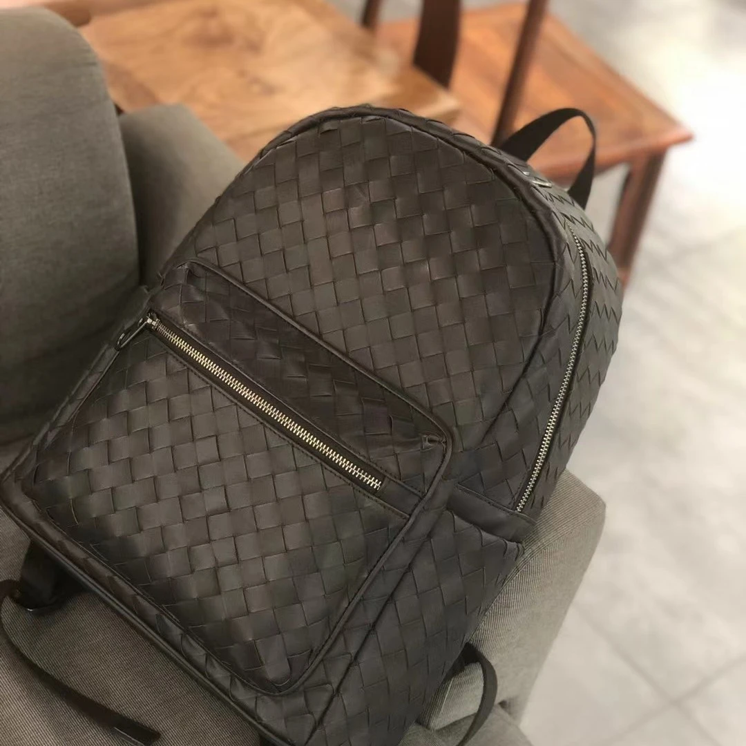 高品质男款编织胎牛皮双肩包时尚潮流大容量背包