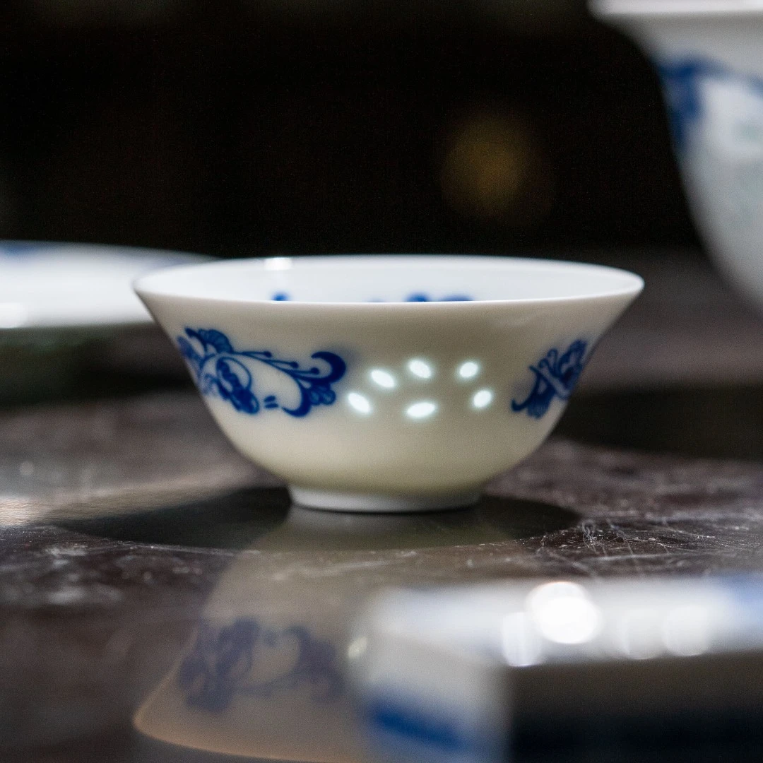 富玉【3寸茶盅】景德镇高温釉下彩瓷家用小杯青花瓷玲珑瓷调味碟