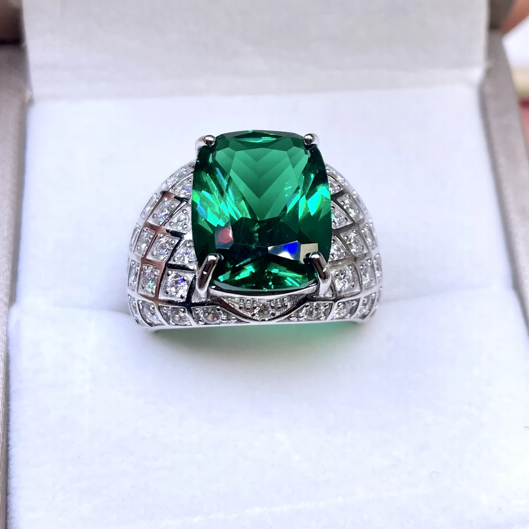 培育祖母绿925银高级奢华豪镶鸟巢设计款男士戒指