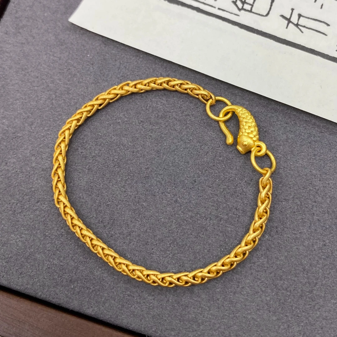 铜合金手链 秋冬新款国潮百搭时尚手工环环相扣小鱼麦穗轻奢手链