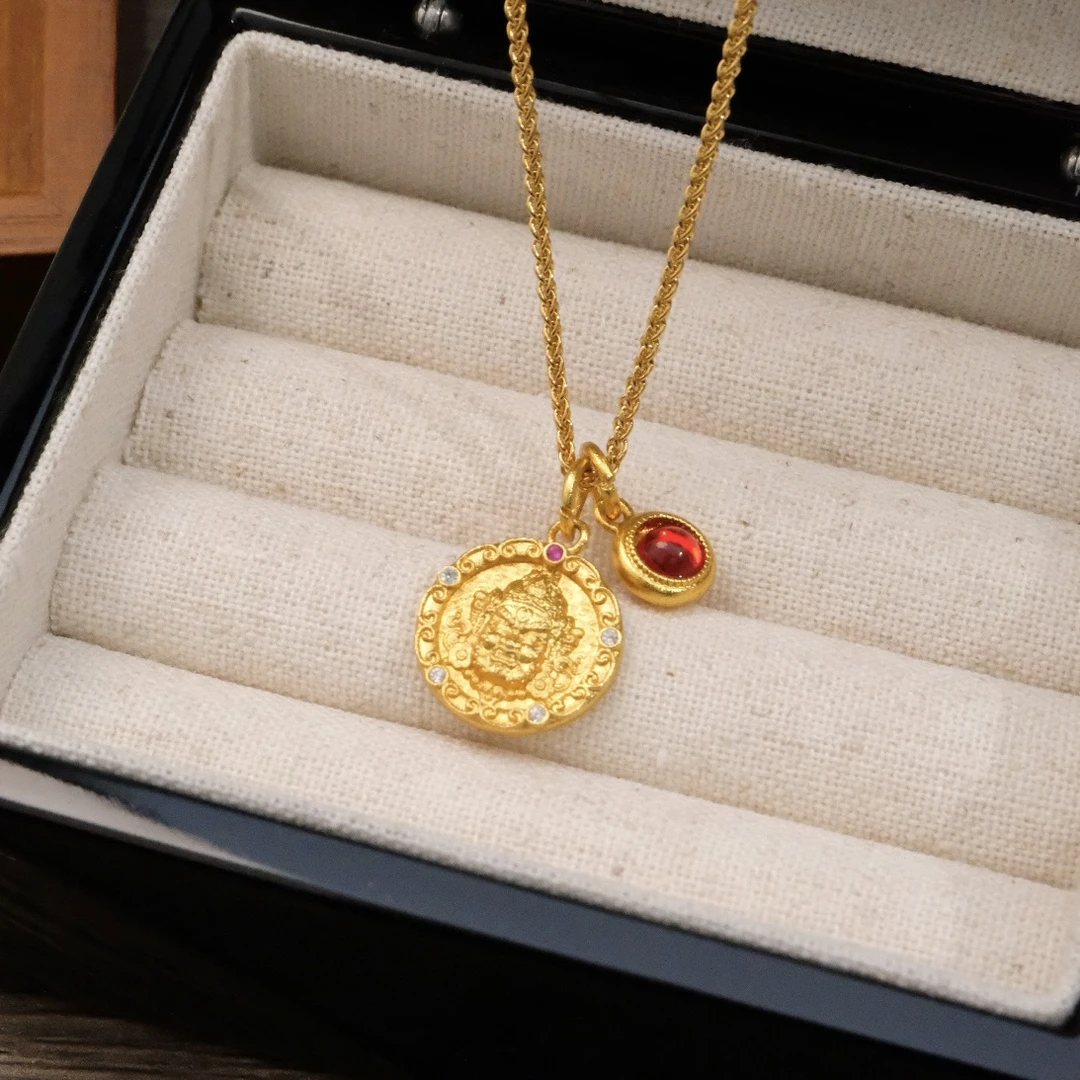 铜合金项链 秋冬新款国潮金色复古黄财神泡泡项链