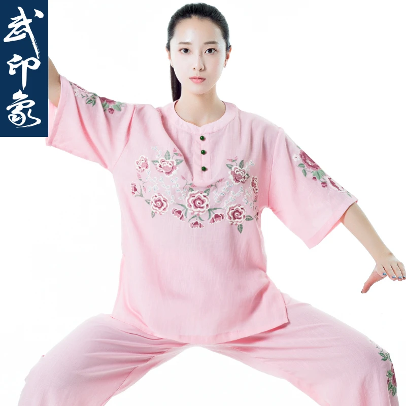 太极服女棉麻夏季新款太极拳练功服亚麻太极服装夏装表演服武印象