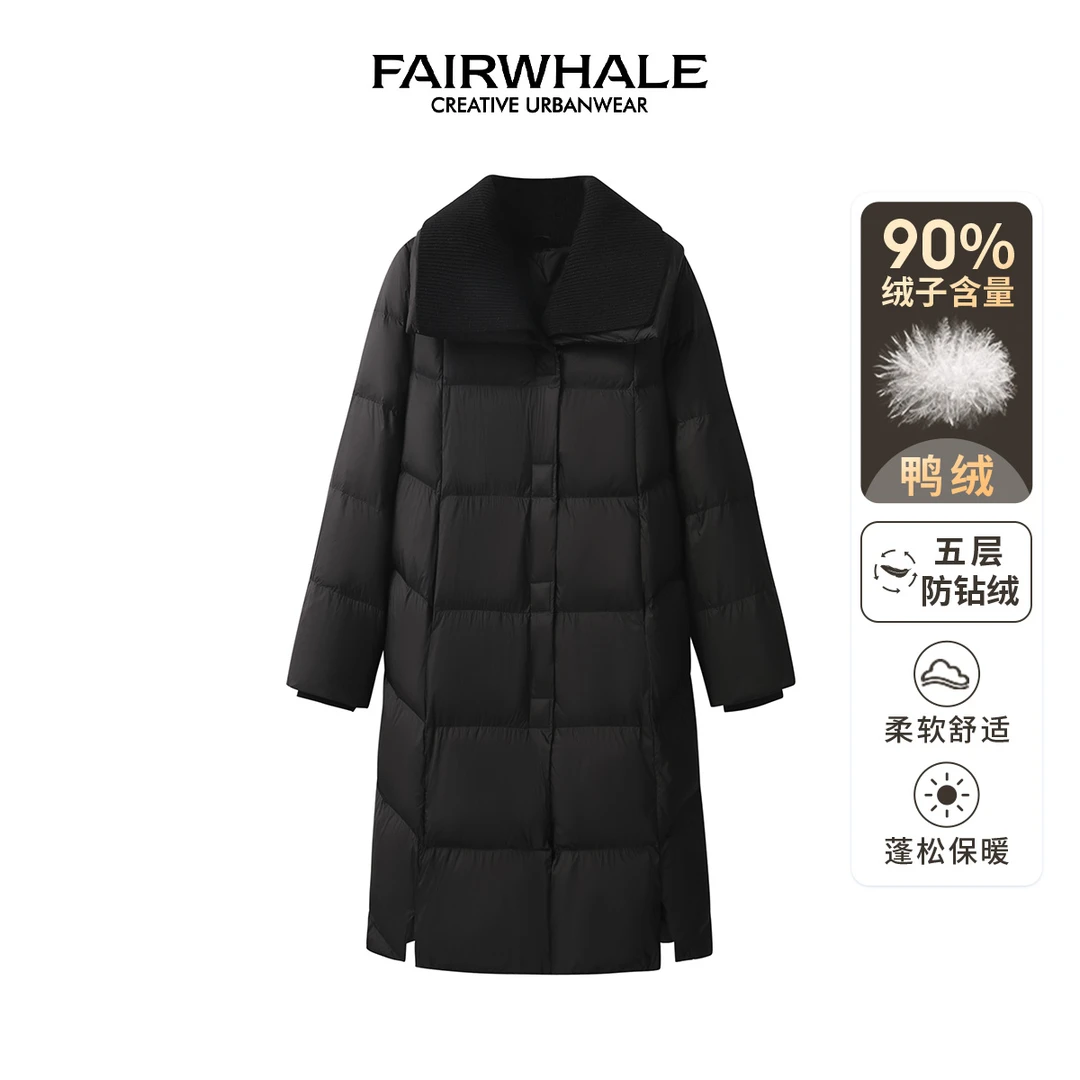 马克华菲女装2024秋冬90白鸭绒翻领拼接设计感羽绒服 F44014A107