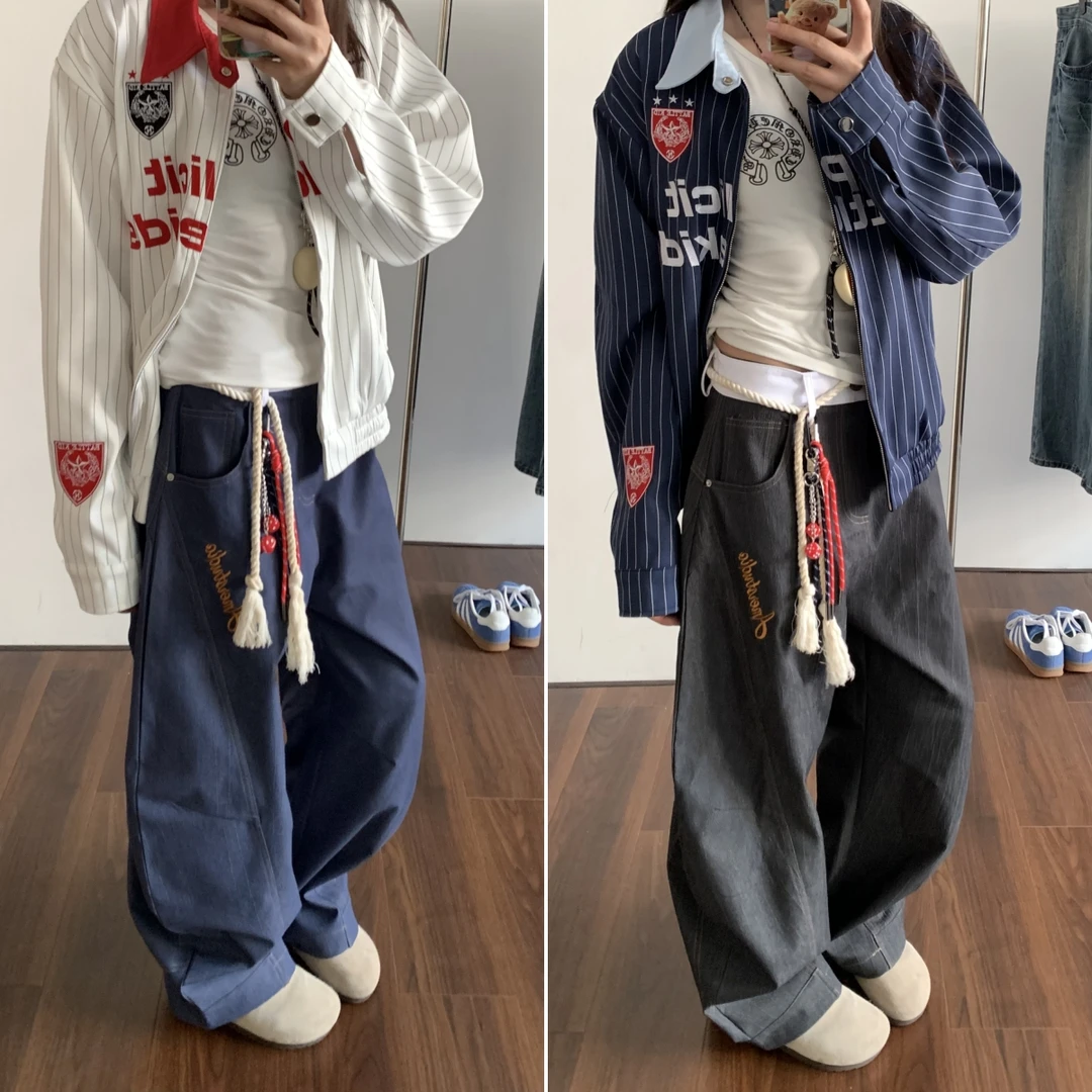 AMER 国潮美式弯刀版型复古百搭刺绣重工原色丹宁工装牛仔裤