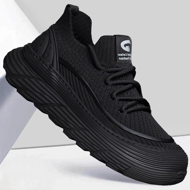 男鞋春季新款透气飞织网面男士百搭懒人厚底一脚蹬休闲运动鞋子潮