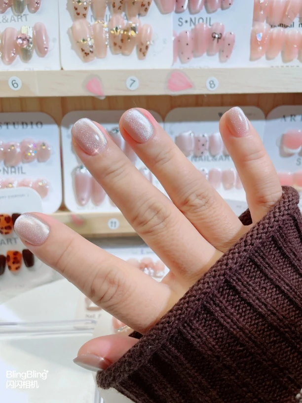 短方圆猫眼手工穿戴甲冰透秋冬爆闪美甲贴