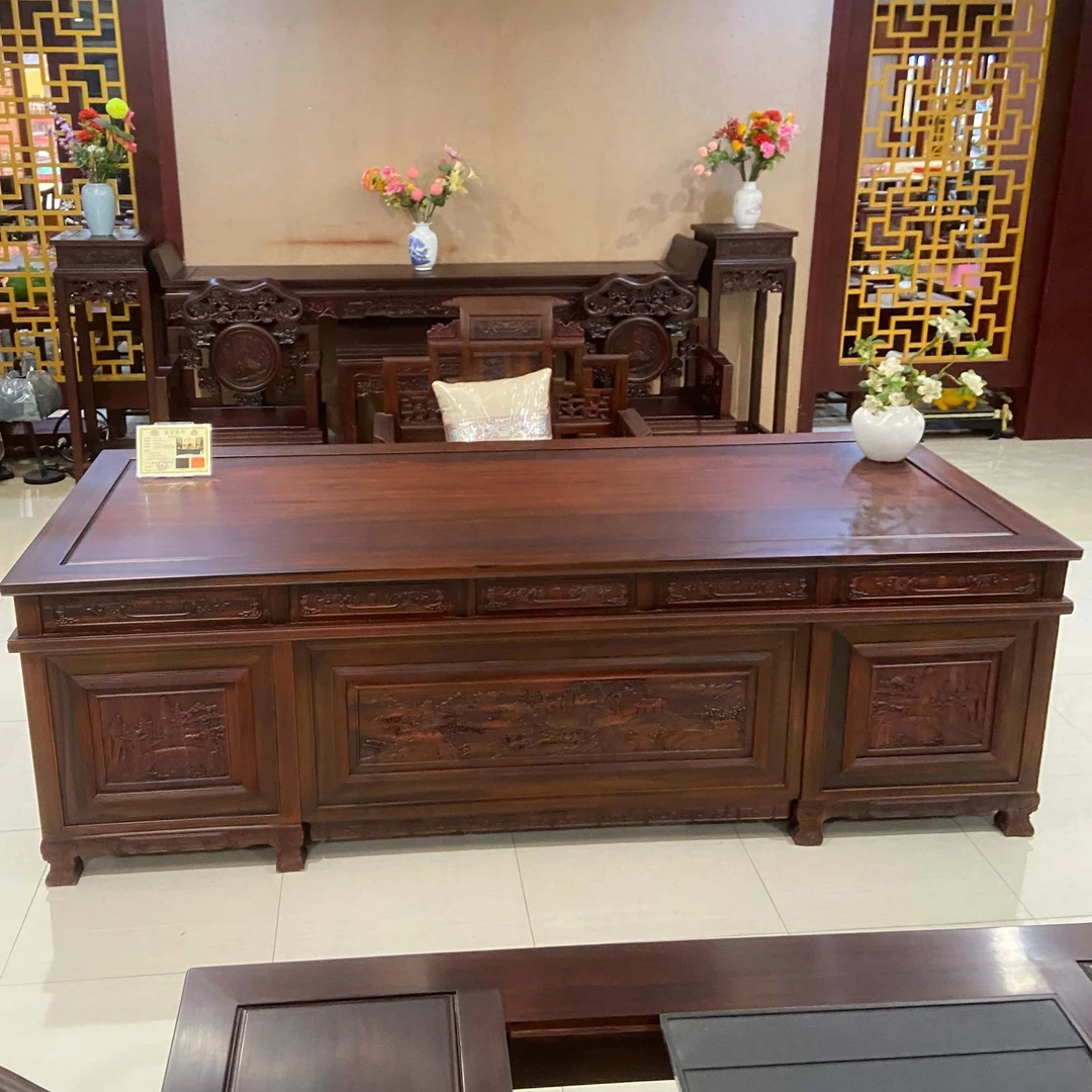 酸枝木2.6办公台新中式客厅办公室办公室雕花书房古典两用