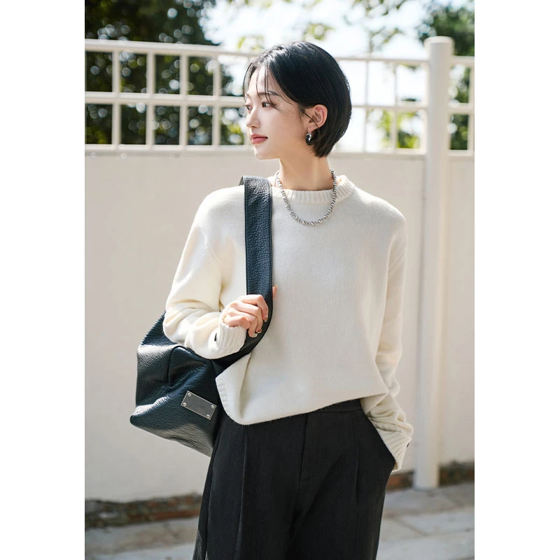 【现货】美洋MEIYANG雪白短款针织套装36支羊毛混纺|长袖毛衣半身裙