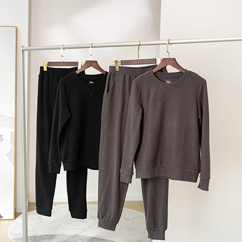 美洋MEIYANG【现货】温柔乡情侣家居套装 简约纯色圆领长袖束脚裤