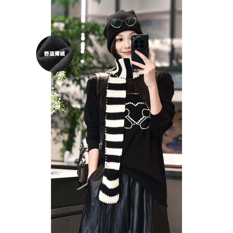 美洋MEIYANG 珠珠熊长袖T 弹力螺纹棉_加绒保暖趣味减龄圆领上衣