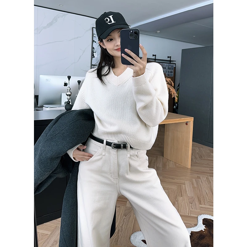 美洋MEIYANG 燕麦威化羊毛衫 双股26支|前短后长毛衣V领针织衫