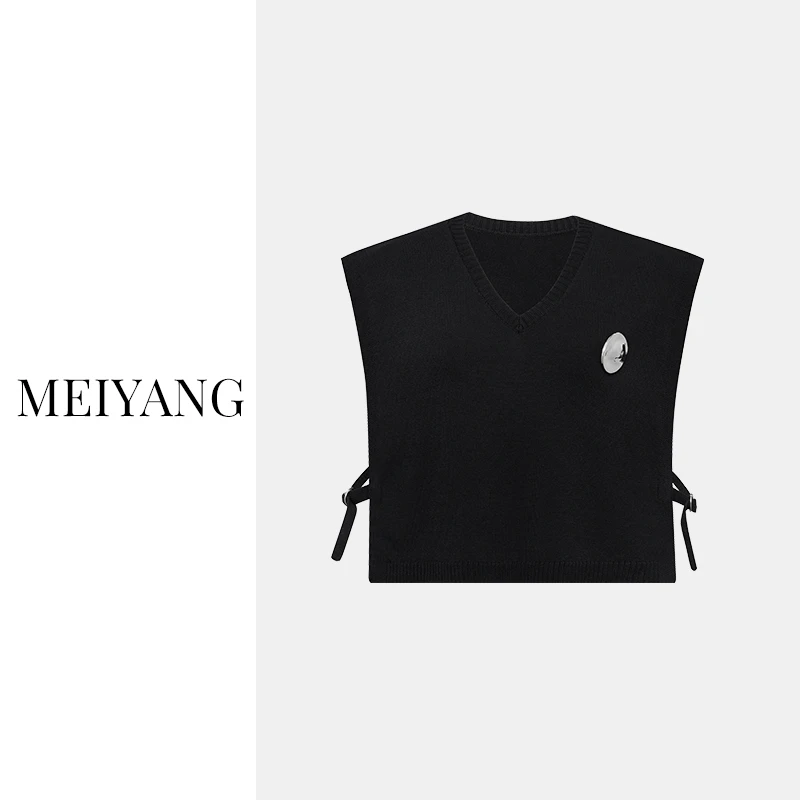【现货】美洋MEIYANG 金属别针V领短款侧畔针织马季背心夏季宽松